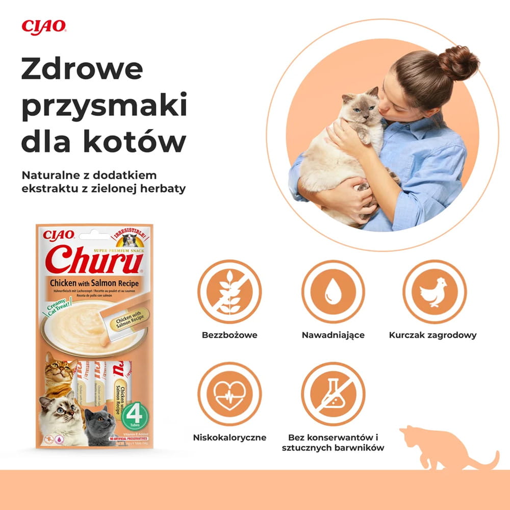 Inaba Churu Przysmak dla Kota Kurczak z Łososiem 4x14g (56g)